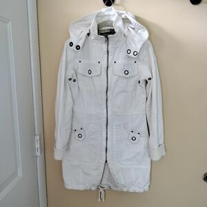 Doki Geki White Cotton Utility Jacket Removable Hood M Embroidery Edgy